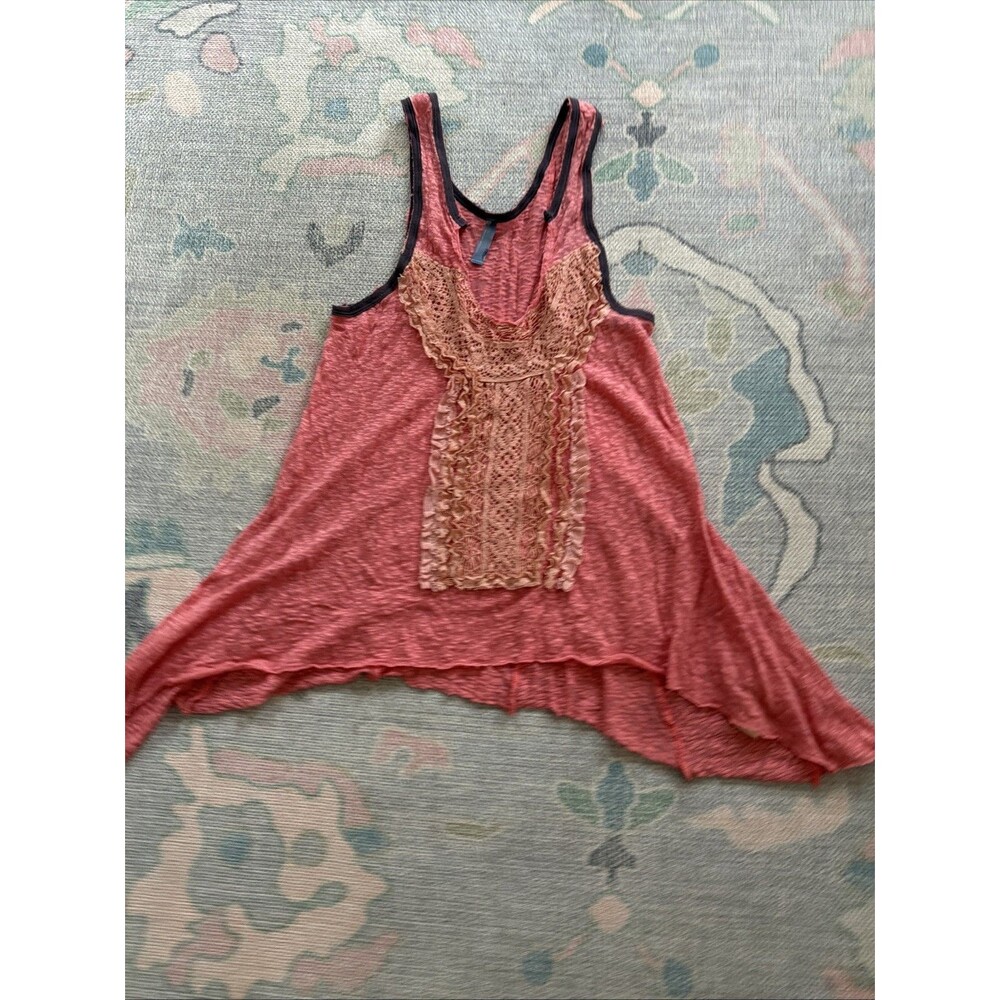 Women’s Free People XS Pink Lace Panel High-Low V-neck Sleeveless Top